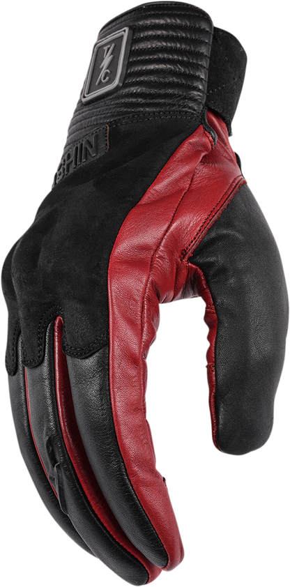 Red THRASHIN SUPPLY CO. boxer gloves TBG-02-10 in large size, showing padded boxing gloves with thumb support.
