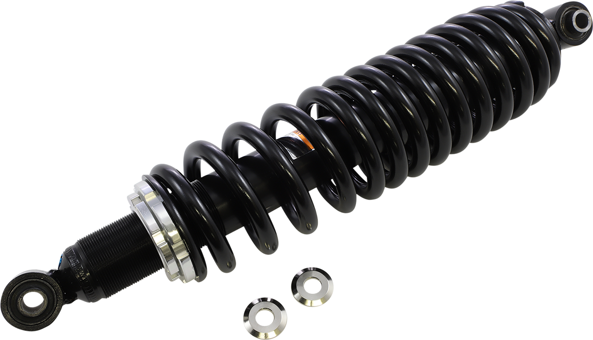 Heavy duty rear gas shock absorber for Honda and Yamaha motorcycles, designed by Moose Offroad for off-road durability.