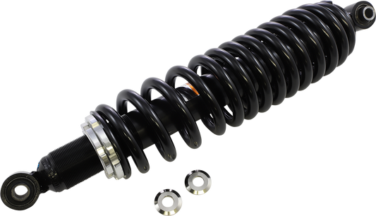 Heavy duty rear gas shock absorber for Honda and Yamaha motorcycles, designed by Moose Offroad for off-road durability.