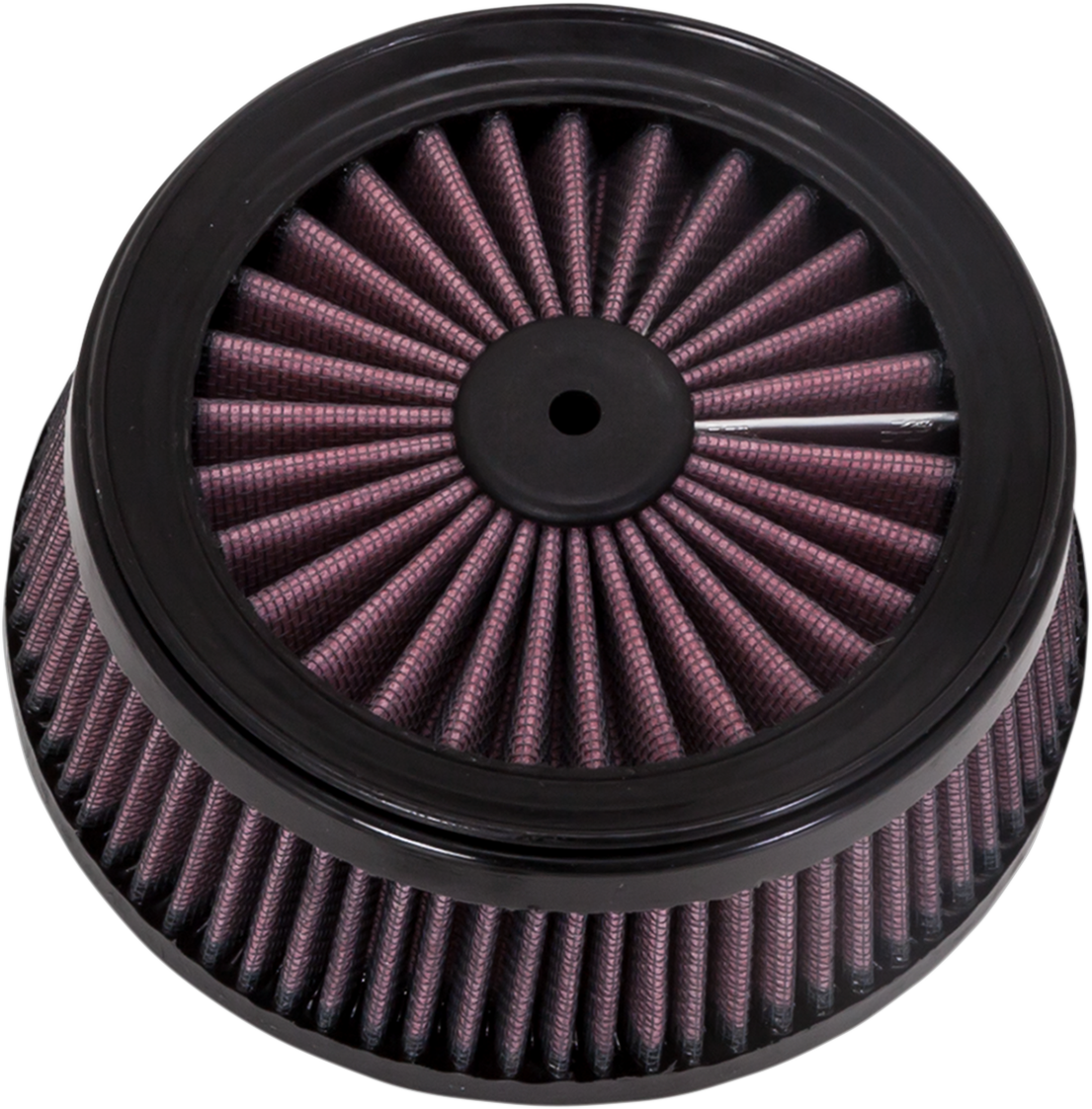 VANCE & HINES replacement VO2 air filter part 23721, cylindrical motorcycle filter with black exterior and metal mesh details.
