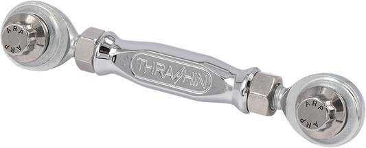 Chrome shift linkage for Harley Dyna and Softail models by THRASHIN SUPPLY CO., showing polished metal and detailed construction.