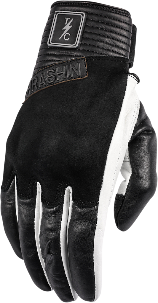 White THRASHIN SUPPLY CO. boxer gloves in XL size with padded design for boxing training and fitness workouts.