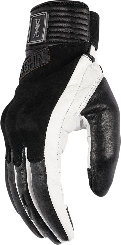White Thrasin Supply Co. boxer gloves in XL size, showing padded finger and wrist support for boxing training.