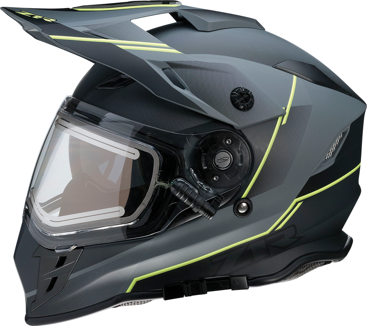 Z1R Range Snow Helmet Bladestorm Electric Dual Pane with clear visor and aerodynamic design for winter motorcycle riding.