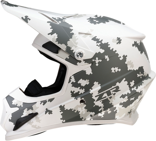 Z1R Rise snow helmet in digi camo white and gray, 3XL with open flow ventilation and polycarbonate shell.