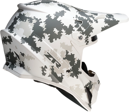 Z1R Rise snow helmet in Digi Camo White/Gray, 4XL, with injection-molded polycarbonate shell and open flow ventilation design.