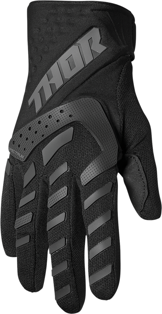 Black THOR Youth Spectrum gloves in size 2XS, featuring durable construction and protective design for young riders.