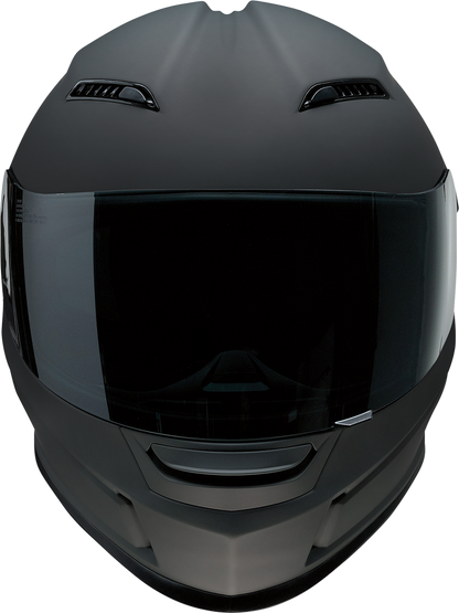Z1R Jackal helmet in flat black with smoke shield, small size, shown from the side with clear visor and helmet detailing.