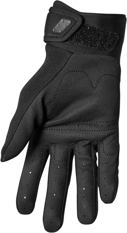 Black THOR Youth Spectrum Gloves in XS size, designed for youthful motocross riders, featuring durable construction and flexible fit.
