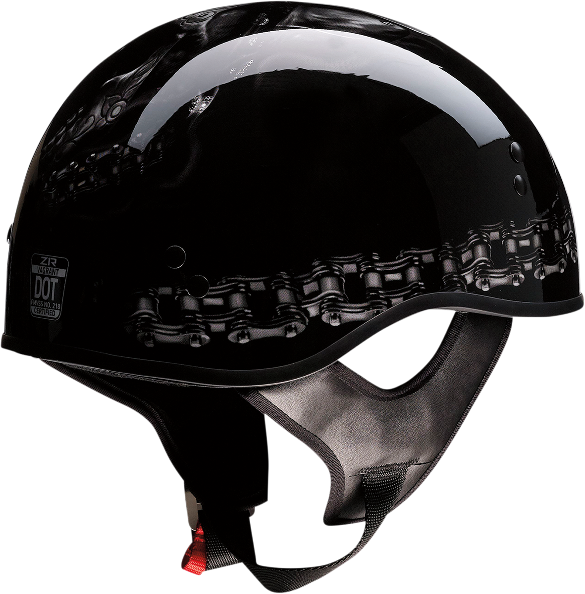 Black and gray Z1R Vagrant helmet in small size, featuring a sleek aerodynamic design and secure chin strap.