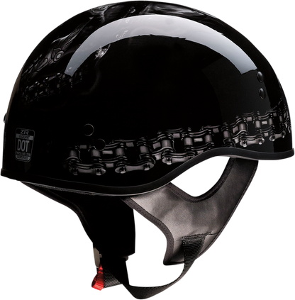 Black and gray Z1R Vagrant helmet in small size, featuring a sleek aerodynamic design and secure chin strap.