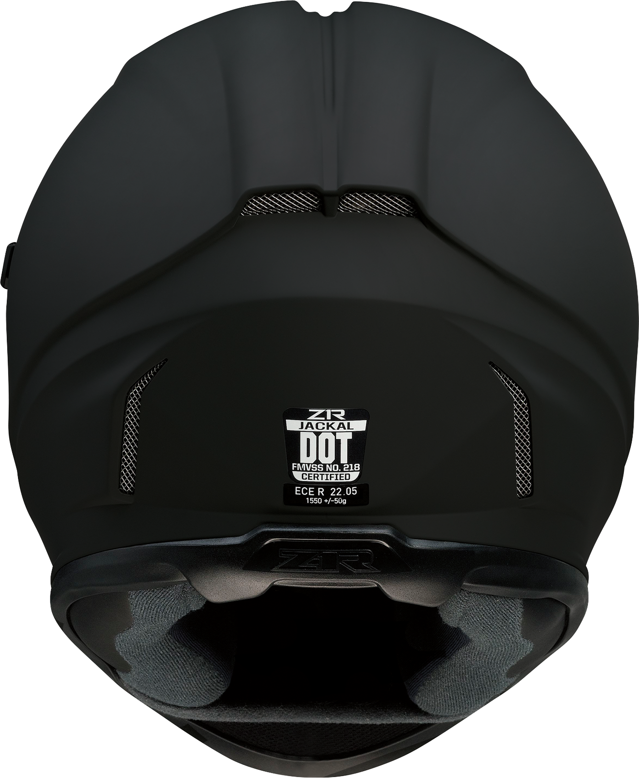 Z1R Jackal helmet in flat black with smoke shield, large size, featuring aerodynamic design and secure strap system.