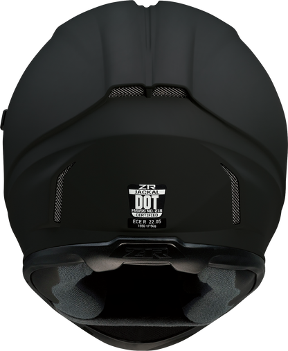 Z1R Jackal helmet in flat black with smoke shield, large size, featuring aerodynamic design and secure strap system.