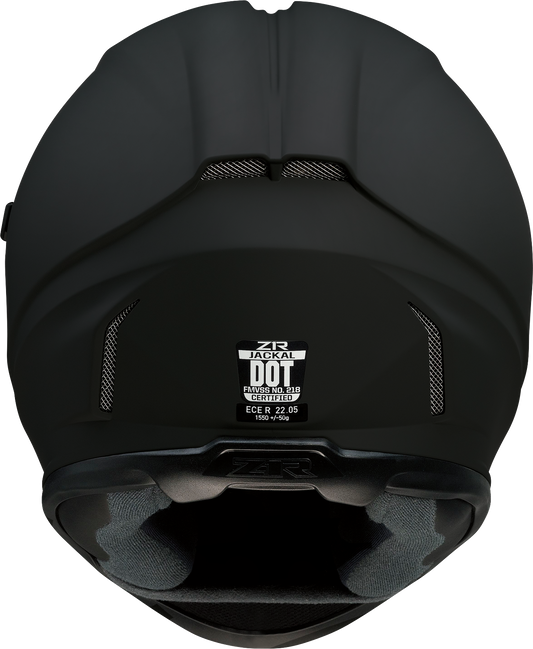 Z1R Jackal helmet in flat black with smoke shield, large size, featuring aerodynamic design and secure strap system.