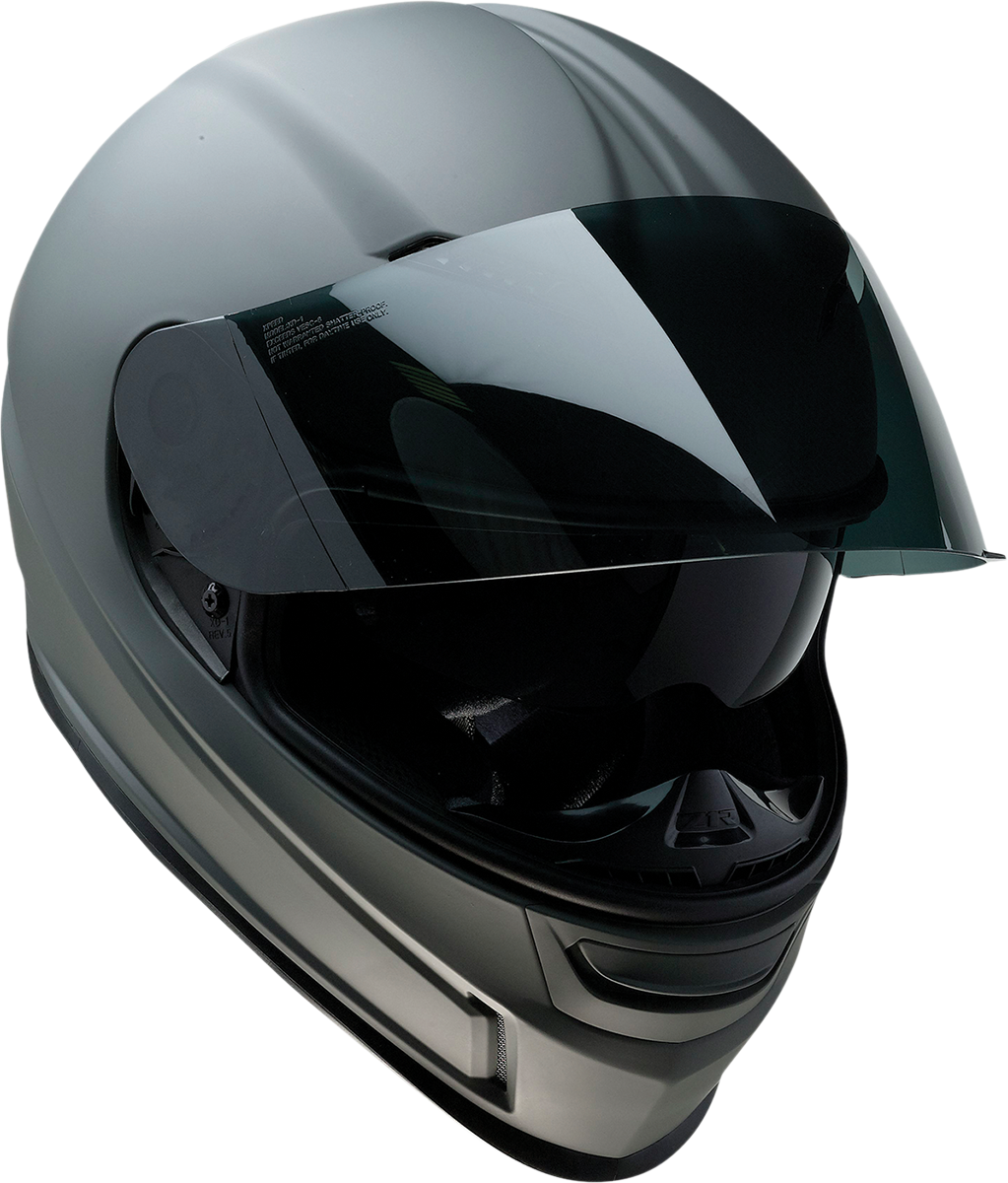 Z1R Jackal Helmet in primer gray with smoke shield, medium size, showing the helmet's sleek design and tinted visor.