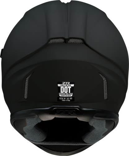 Z1R Jackal helmet in flat black with smoke shield, large size, featuring aerodynamic design and secure chin strap.
