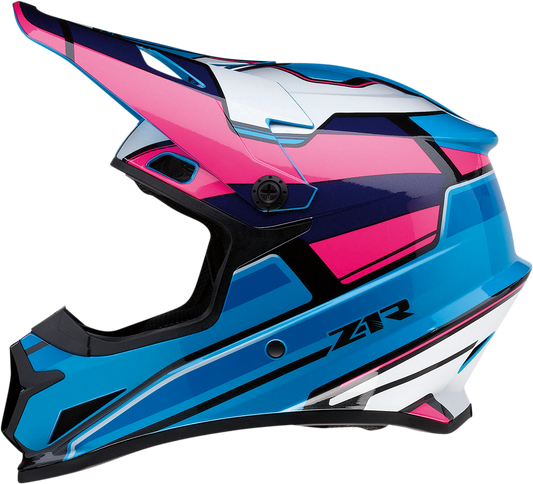 Z1R Rise motorcycle helmet in pink and blue, 3XL size, with sleek design and clear visor, model 0110-7190.