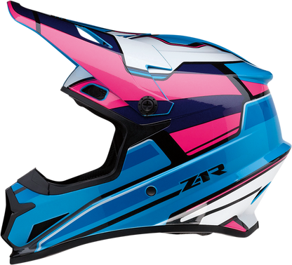 Z1R Rise motorcycle helmet in pink and blue, XL size, with a sleek aerodynamic design and clear visor.