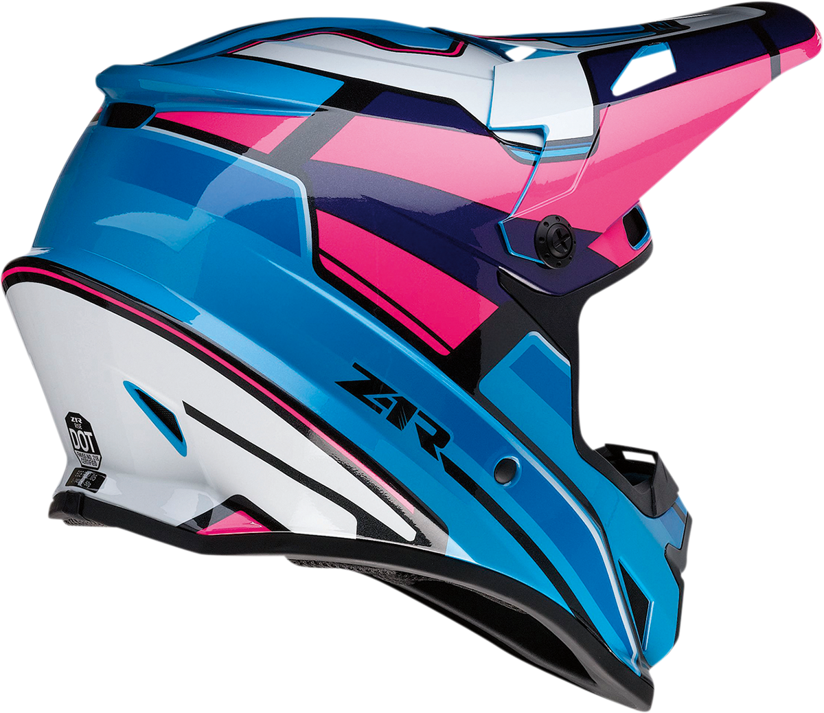 Z1R Rise motorcycle helmet in pink and blue, 3XL size, showing the sleek design and vibrant color pattern.