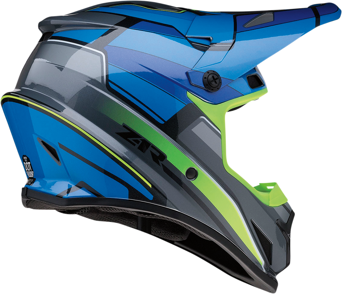 Blue and Hi-Viz Z1R Rise Motorcycle Helmet in large size, featuring sleek design and sturdy construction.