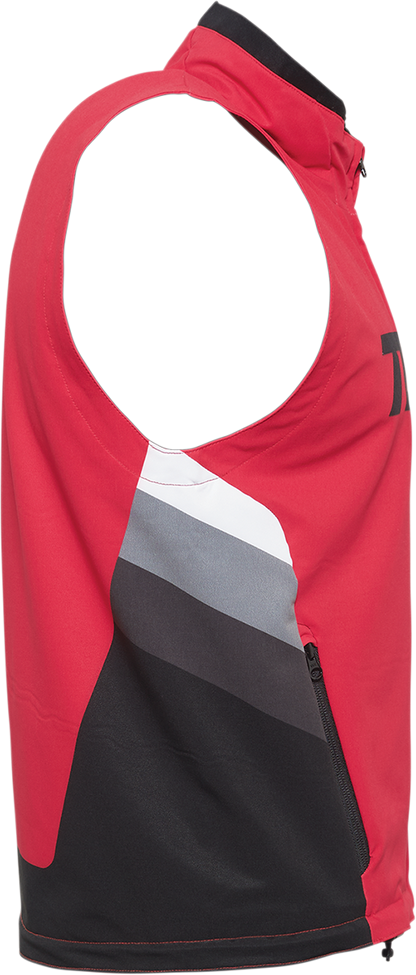 THOR warmup vest in red and black, medium size, with padded design and sporty style, suitable for outdoor activities.