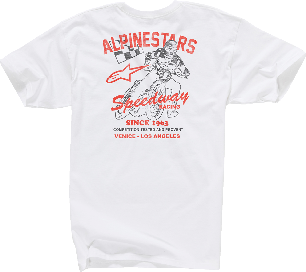 Alpinestars Speedway T-Shirt in white, size medium, featuring the Alpinestars logo and design on the front.