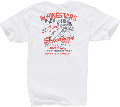 Alpinestars Speedway T-Shirt in white, size medium, featuring the Alpinestars logo and design on the front.