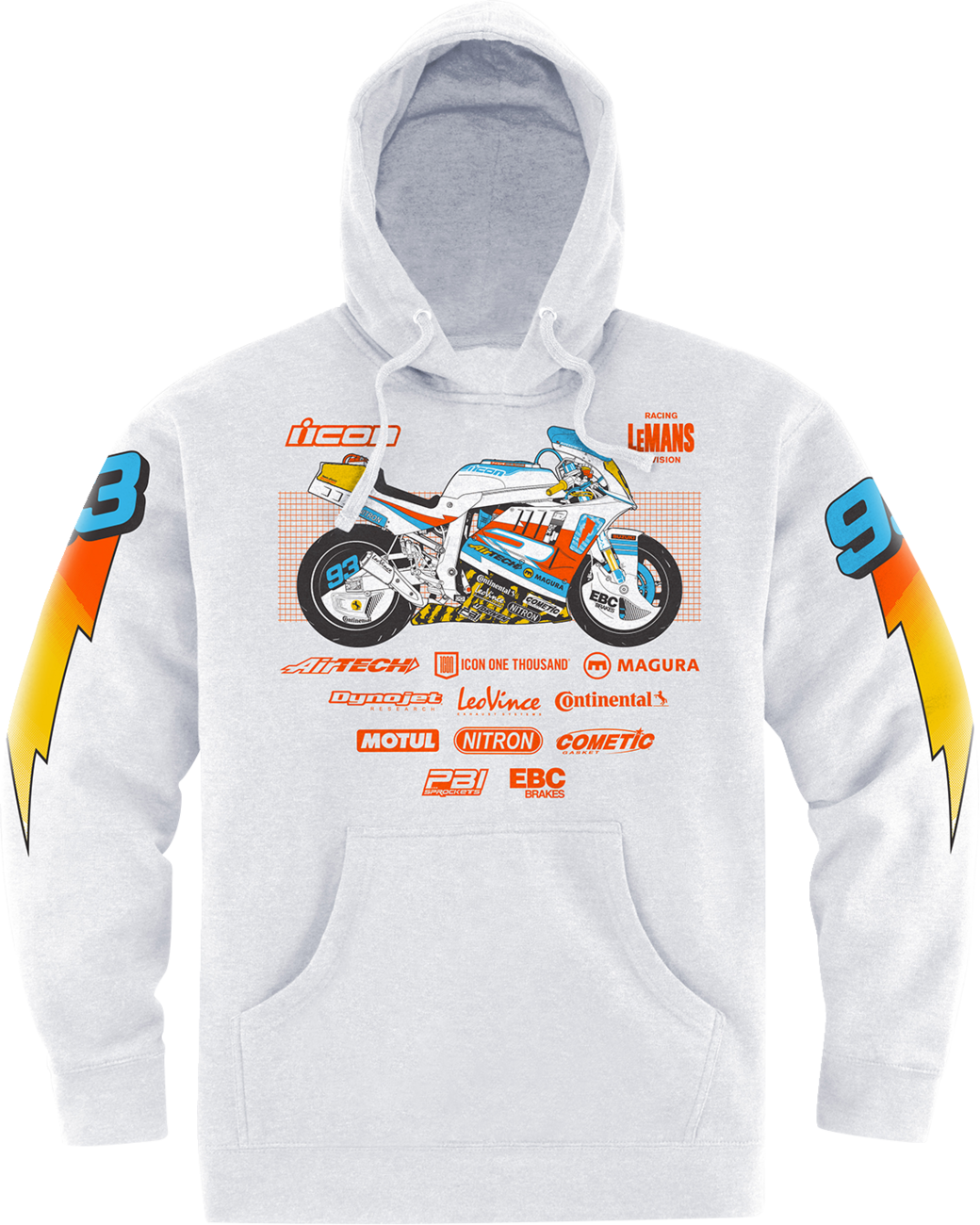 White ICON Gixxer Johnny Hoodie by Bill's Exhausts in XL, featuring a comfortable fit and stylish design.