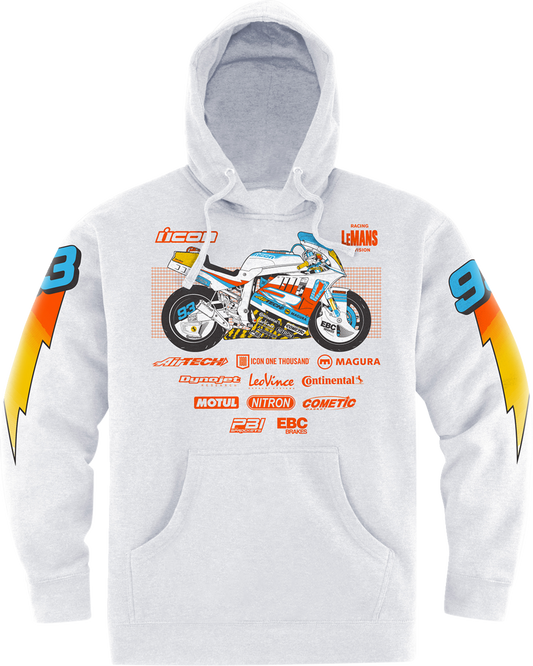 White ICON Gixxer Johnny Hoodie by Bill's Exhausts in XL, featuring a comfortable fit and stylish design.
