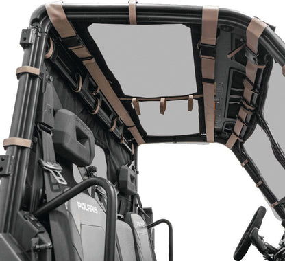 QuadBoss soft roof for Polaris Ranger XP with tinted sunroof, providing durable sun protection and natural light.