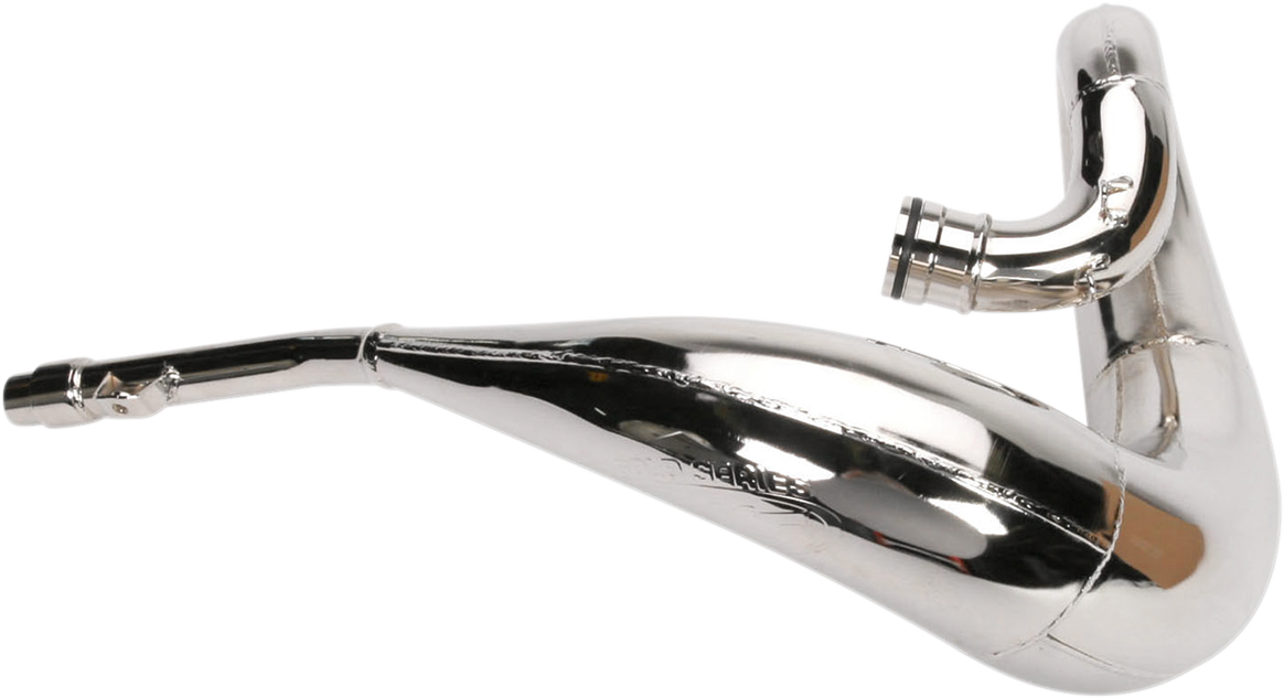 FMF Fatty Pipe 023059 high-performance motorcycle exhaust system with sleek metal finish and mounting components.