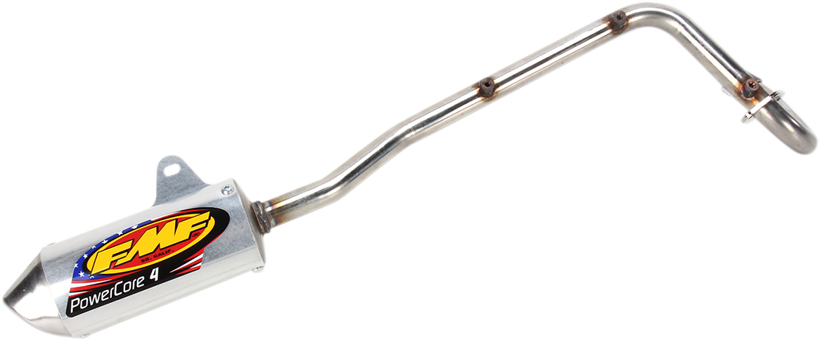 FMF Powercore 4 exhaust system for 4-stroke engines, shown in the image with its sleek metal design and branding details.
