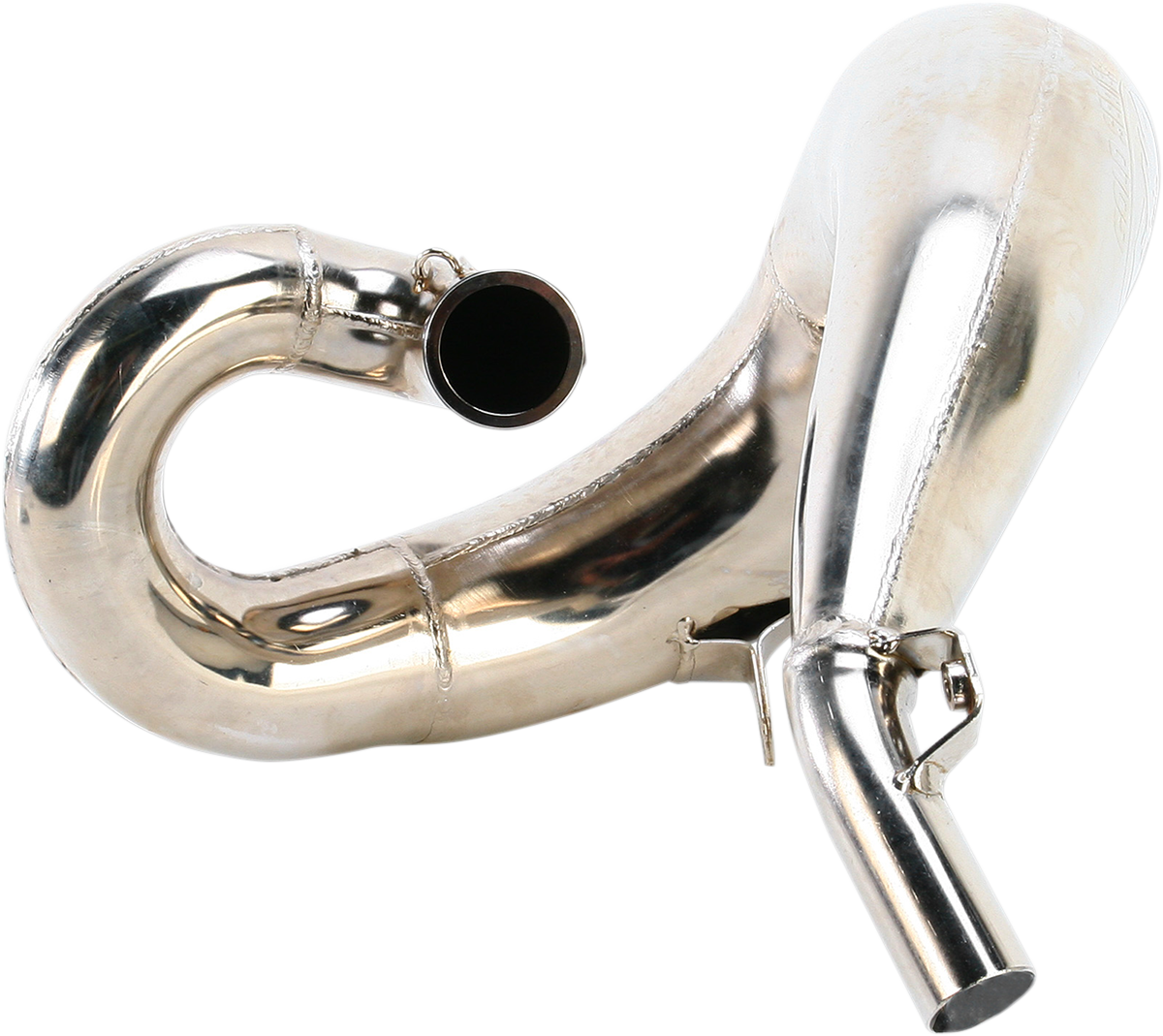 FMF Fatty Pipe motorcycle exhaust with high-performance design and shiny metal finish, mounted on a motorcycle.