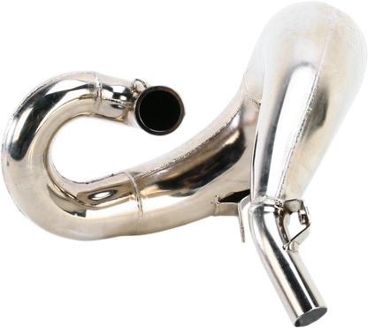 FMF Fatty Pipe motorcycle exhaust with high-performance design and shiny metal finish, mounted on a motorcycle.