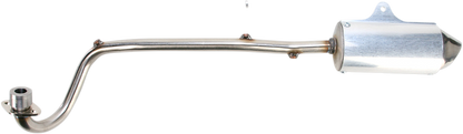 FMF Powercore 4 motorcycle exhaust system in black with sleek design and high-performance features, shown from side angle.