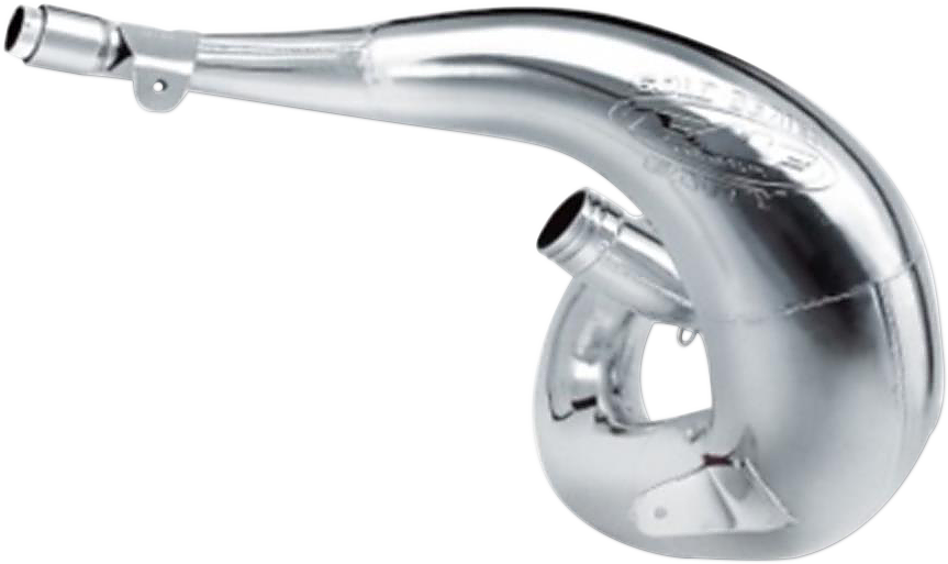 FMF Fatty Pipe 025151 high-performance motorcycle exhaust displaying its polished metal finish and mounting details.