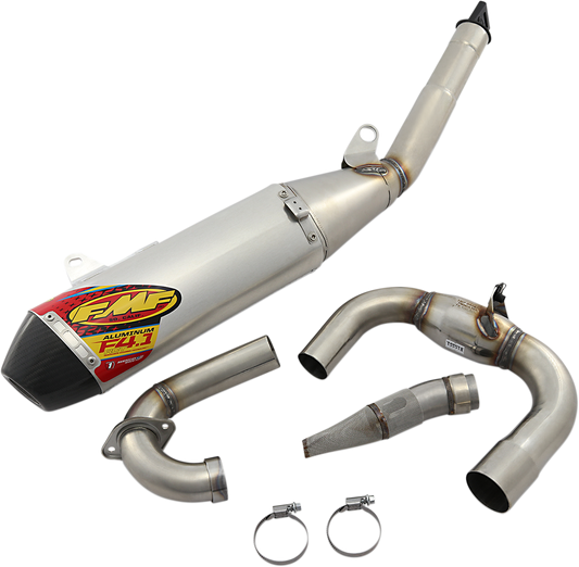 FMF 4.1 RCT aluminum exhaust with MegaBomb silencer, featuring a sleek design and polished finish.