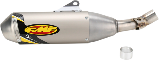 FMF Q4 muffler off-road exhaust system with sleek design and quiet performance, designed for high-performance motorcycle riding.