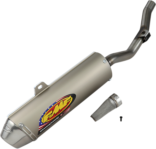 FMF Powercore 4 muffler for high-performance motorcycle exhaust, showcasing the durable, sleek design of the FMF exhaust system.
