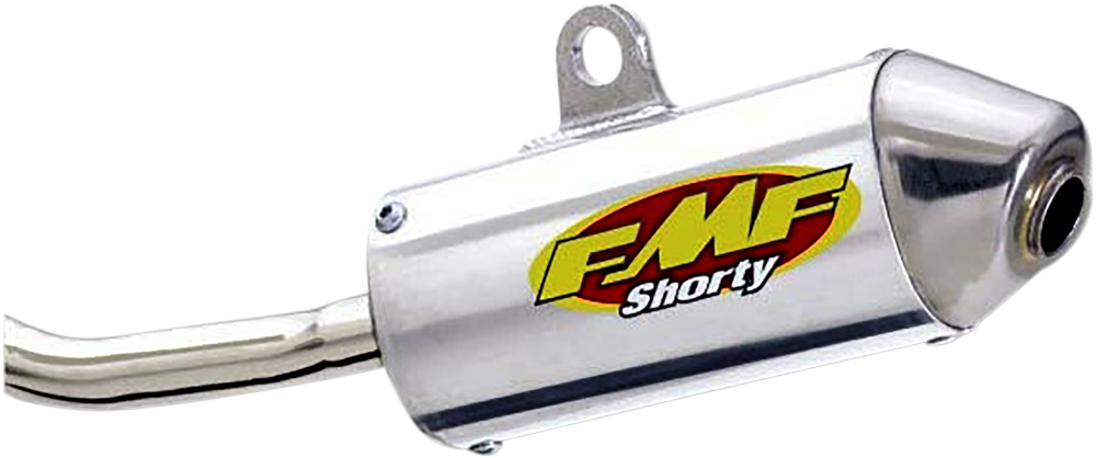 FMF Powercore 2 Shorty Silencer for supercross motorcycle, showing the high-performance exhaust with sleek black finish.