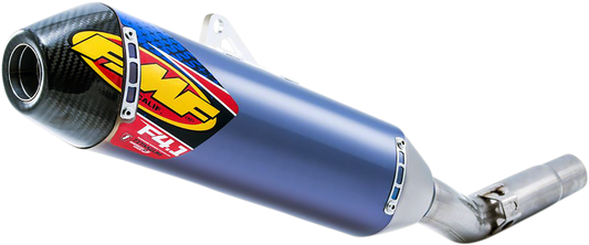 FMF Factory 4.1 RCT muffler made of anodized titanium, showcasing its sleek, lightweight design and durable construction.