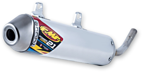 FMF Powercore 2.1 Shorty muffler for motorcycles, lightweight titanium and aluminum exhaust silencer with sleek design.