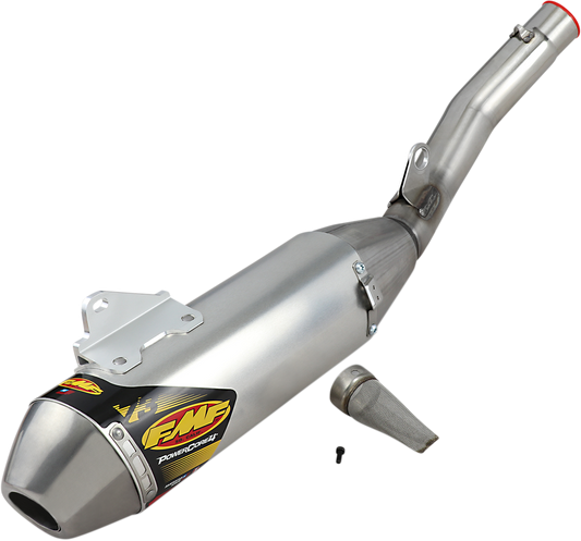 FMF PowerCore 4 HEX muffler for high-performance motorcycle exhaust system, showcasing durable construction and sleek design.