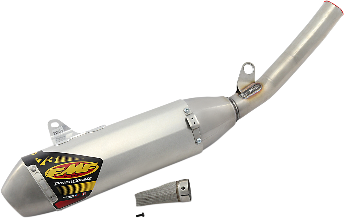 FMF PowerCore 4 HEX muffler, high-performance motorcycle exhaust with durable construction and enhanced power.