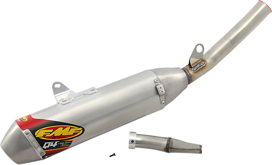 FMF Q4 HEX motorcycle muffler for off-road and street use, showcasing the high-performance exhaust with a sleek design.