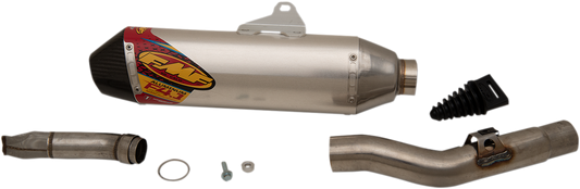 FMF Factory 4.1 RCT aluminum motorcycle muffler, part number 043372, shown with sleek silver finish and exhaust outlet.