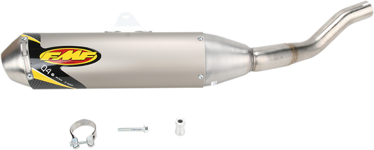 FMF Q4 muffler for off-road motorcycle with twin-stage core and spark arrestor, shown on a motorcycle exhaust system.