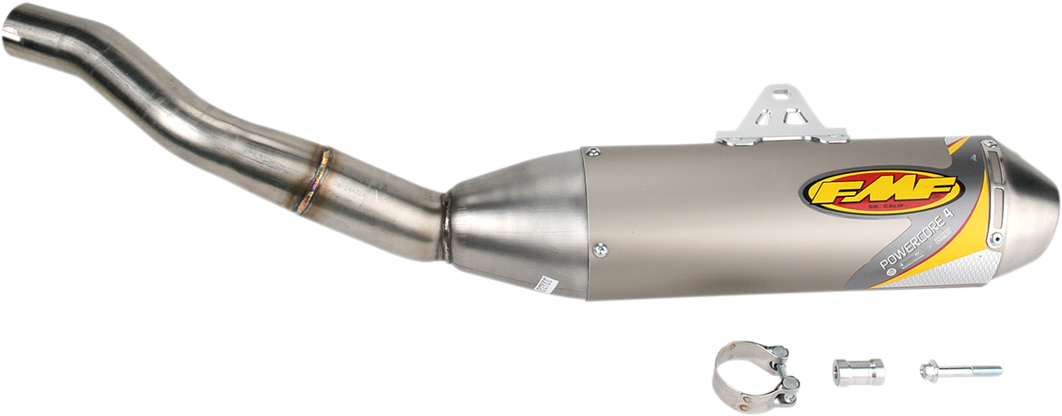 FMF Powercore 4 motorcycle muffler 044224, showcasing the sleek black design and exhaust outlet for enhanced bike performance.