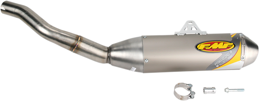 FMF Powercore 4 motorcycle muffler 044224, showcasing the sleek black design and exhaust outlet for enhanced bike performance.