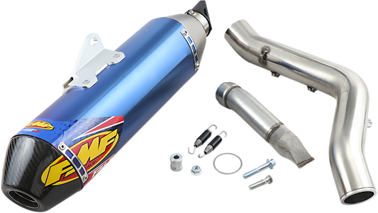 FMF Factory 4.1 RCT muffler with anodized titanium finish, showcasing sleek design and branding details.